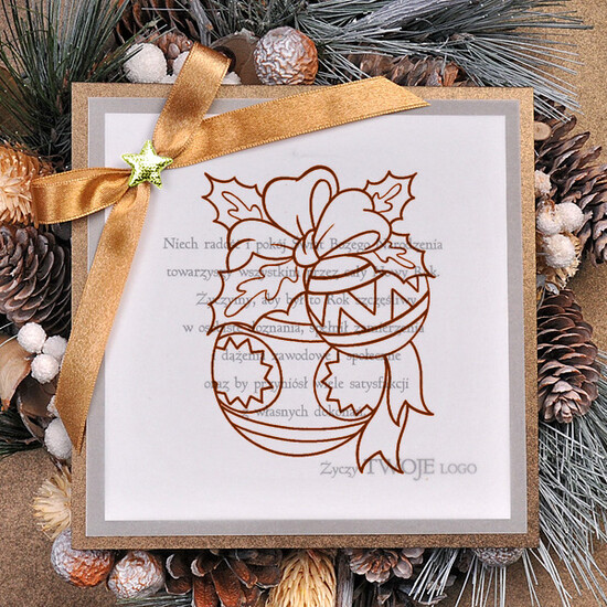 Kartki świąteczne z logo firmy retro kartki świąteczne dla firm z logo, eco brąz z kalką 29/loop/krsw