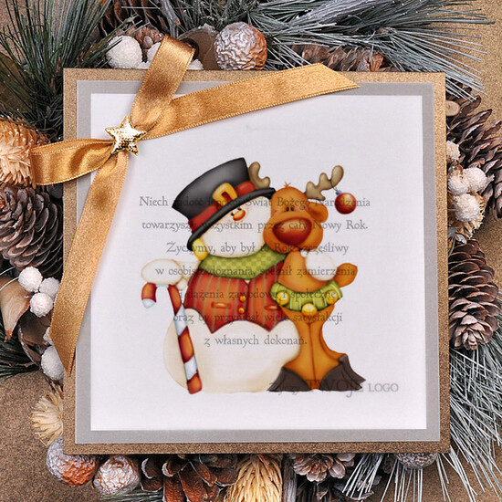 Kartki świąteczne z logo firmy retro kartka świąteczna z logo waszej firmy, retro ze sznurkiem i wstążką 42/ret/krsw