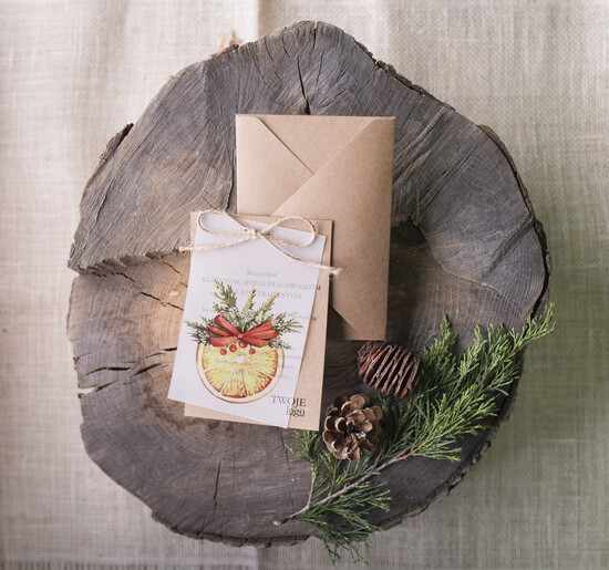 Kartki świąteczne z logo firmy retro kartka świąteczna z twoim logo, kalkowe ze wstążką 08/bkal/ksw