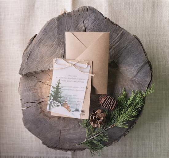 Kartki świąteczne z logo firmy retro kartka świąteczna z logo firmy, retro ze sznurkiem i wstążką 03/bkal/ksw