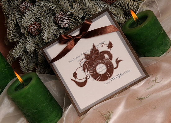 Kartki świąteczne z logo firmy retro kartka świąteczna z twoim logo, kalkowe ze wstążką 04/loop/krsw