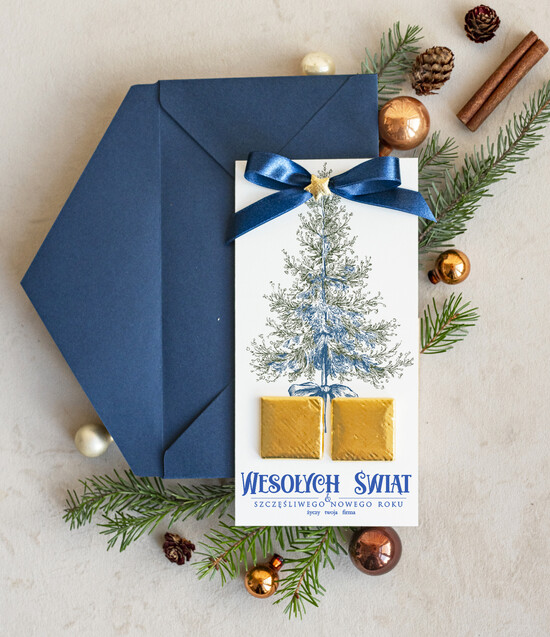Kartki świąteczne z logo firmy natural kartka świąteczna z logo waszej firmy, ręcznie robione kartki świąteczne z czekoladką, kartki na świ 05/rCzeko3/ksw