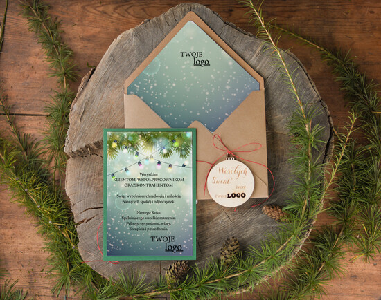 Kartki świąteczne z logo firmy natural firmowe kartki swiateczne z logo, naturalne z koronką 05/zaw/ksw