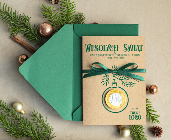 Kartki świąteczne z logo firmy natural kartka świąteczna z logo waszej firmy, ręcznie robione kartki świąteczne z czekoladką, kartki na świ 01/rCzeko1/ksw