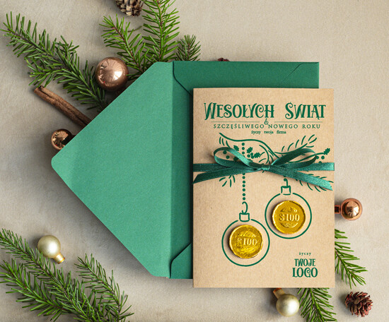 Kartki świąteczne z logo firmy natural kartka świąteczna z twoim logo, naturalne ze wstążką 01/rCzeko3/ksw