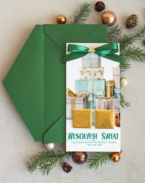 Kartki świąteczne z logo firmy natural kartka świąteczna z logo waszej firmy, ręcznie robione kartki świąteczne z czekoladką, kartki na świ 06/rCzeko3/ksw