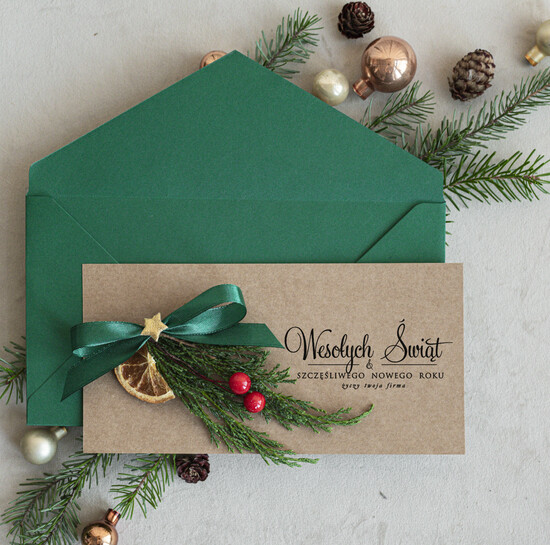 Kartki świąteczne z logo firmy natural ekologiczna kartka świąteczna z twoim logo, biznesowe kartki świąteczne z życzeniami, naturalna eko  01/DLrus/ksw