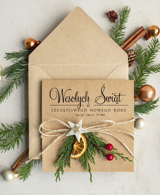 Kartki świąteczne z logo firmy natural ekologiczna kartka świąteczna z twoim logo, biznesowe kartki świąteczne z życzeniami, naturalna eko  01/rus2/ksw