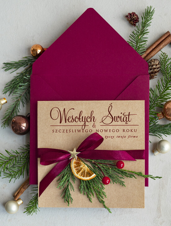 Kartki świąteczne z logo firmy natural ekologiczna kartka świąteczna z twoim logo, biznesowe kartki świąteczne z życzeniami, naturalna eko  03/rus2/ksw