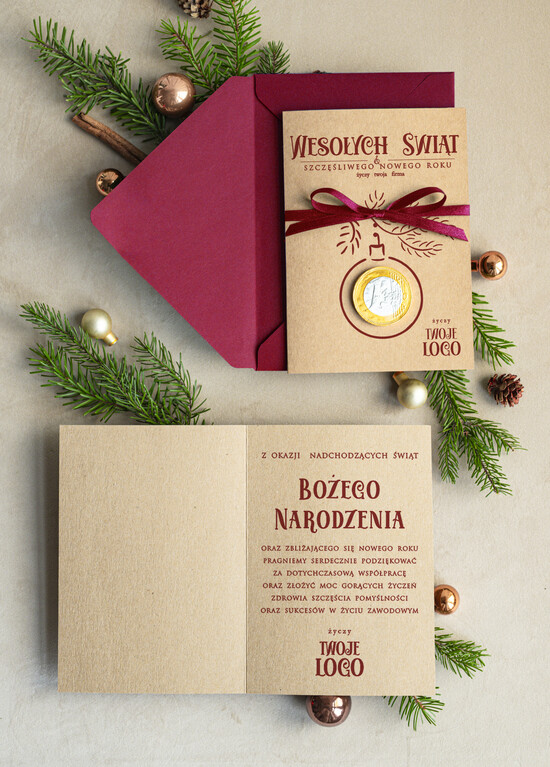 Kartki świąteczne z logo firmy natural kartka świąteczna z logo waszej firmy, ręcznie robione kartki świąteczne z czekoladką, kartki na świ 03/rCzeko1/ksw