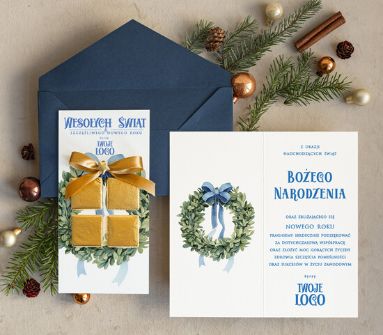 Kartki świąteczne z logo firmy natural kartka świąteczna z logo waszej firmy, ręcznie robione kartki świąteczne z czekoladką, kartki na świ 08/rCzeko2/ksw