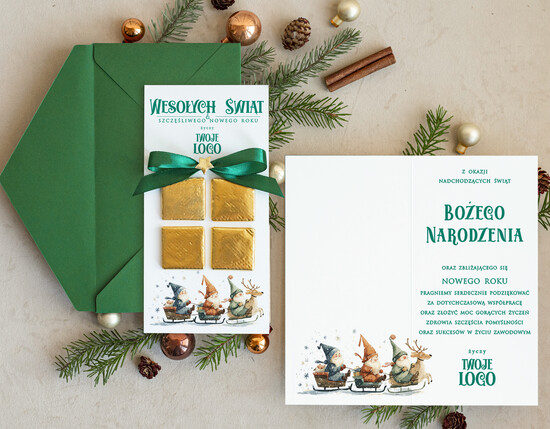 Kartki świąteczne z logo firmy natural kartka świąteczna z logo waszej firmy, ręcznie robione kartki świąteczne z czekoladką, kartki na świ 06/rCzeko2/ksw