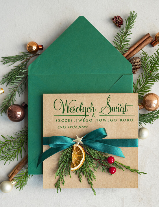 Kartki świąteczne z logo firmy natural ekologiczna kartka świąteczna z twoim logo, biznesowe kartki świąteczne z życzeniami, naturalna eko  02/rus2/ksw