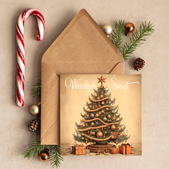 Kartki świąteczne z logo firmy Retro/nowoczesne biznesowe kartki świąteczne z Twoim logo, kartki świąteczne dla firm, kartki swiateczne z logo firmy 25/G/ksw