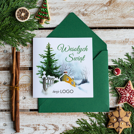 Kartki świąteczne z logo firmy Retro/nowoczesne ręcznie robione kartki świąteczne z logo firmy, białe kartki świąteczne z grafiką i sznurkiem 03/kw/ksw