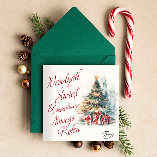 Kartki świąteczne z logo firmy Retro/nowoczesne kartki świąteczne dla firm, kartki swiateczne z logo firmy, proste i eleganckie kartki dla pracownik 23/G/ksw