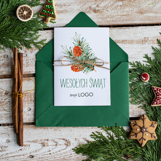 Kartki świąteczne z logo firmy Retro/nowoczesne firmowe kartki świąteczne z logo firmy, ekologiczne karnety bożonarodzeniowe 05/szn/ksw