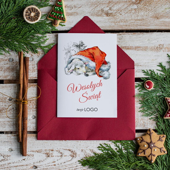 Kartki świąteczne z logo firmy Retro/nowoczesne kartka swiateczna z logo twojej firmy, eco brąz z grafiką i sznurkiem 06/otw/ksw