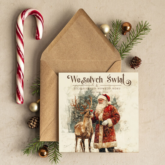 Kartki świąteczne z logo firmy Retro/nowoczesne biznesowe kartki świąteczne z Twoim logo, świąteczne kartki dla firm z logo, kartki świąteczne dla p 48/G/ksw