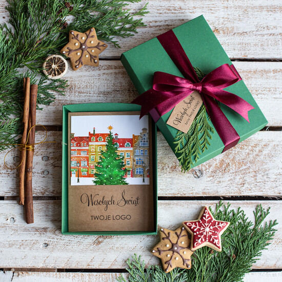 Kartki świąteczne z logo firmy kartka pudełko kartka świąteczna dla firmy z logo rącznie robiona kartka na bożenarodzenie  11/pud/ksw