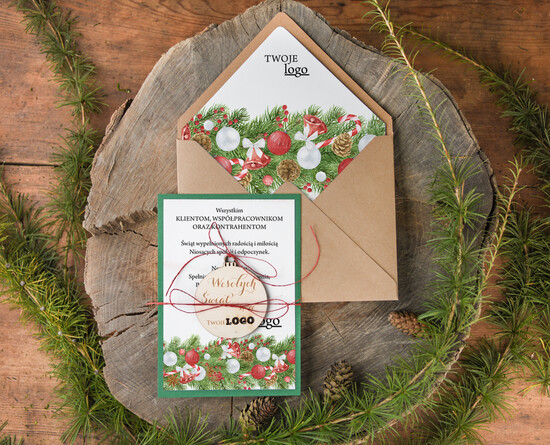 Kartki świąteczne z logo firmy z magnesem lub zawieszką na choinkę kartka swiateczna z twoim logo, kolorowe kartki bożonarodzeniowe 16/mag/ksw