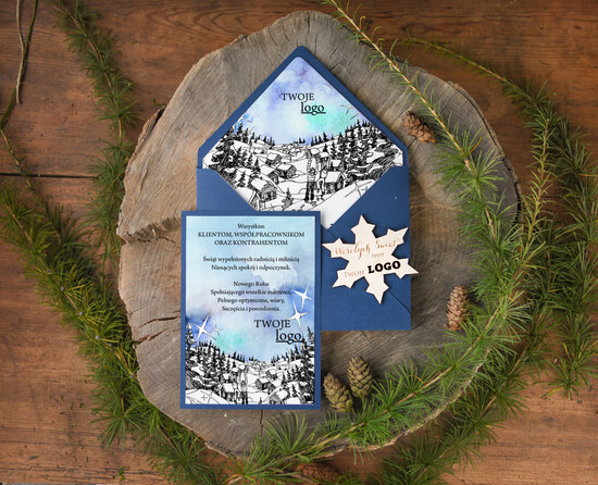 Kartki świąteczne z logo firmy z magnesem lub zawieszką na choinkę kartka swiateczna z logo twojej firmy, bożonarodzeniowe kartki z drewnianą zawieszką i wstążką 16/mag/ksw