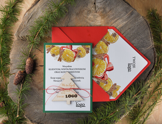 Kartki świąteczne z logo firmy z magnesem lub zawieszką na choinkę firmowe kartki świąteczne z logo twojej firmy, kartka z ozdobą na choinkę 17/mag/ksw