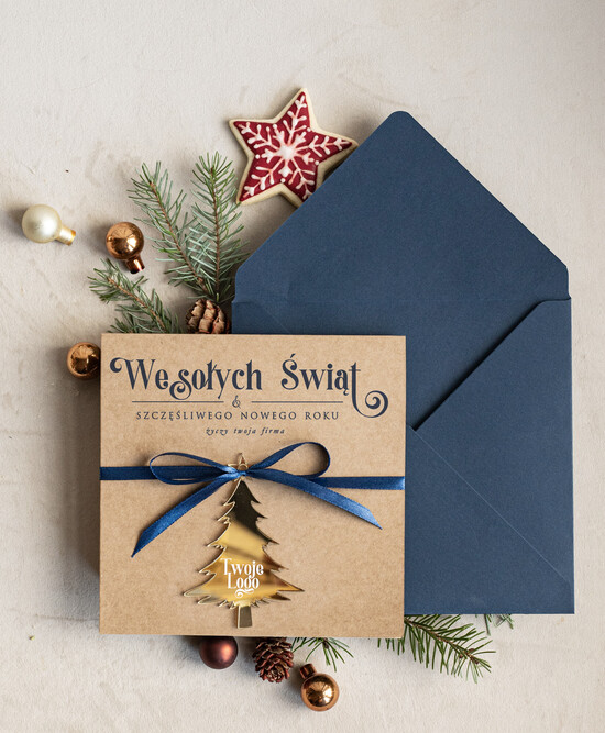 Kartki świąteczne z logo firmy z magnesem lub zawieszką na choinkę bożonarodzeniowa kartka świateczna dla Firm, kartki swiateczne z logo twojej firmy, biznesowa kartka 02/mgPXKW/ksw