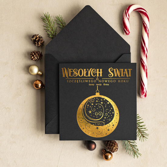 Kartki świąteczne z logo firmy złocone złote firmowe kartki swiateczne z logo, błyszczące złote karnety swiateczne złote napisy, kartki świąteczn 07/błysk/ksw