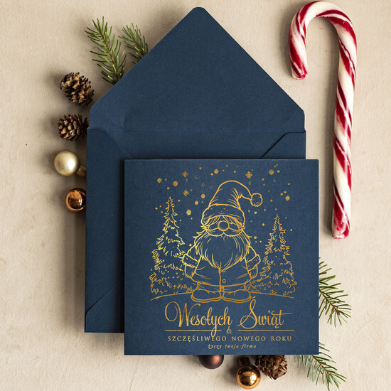 Kartki świąteczne z logo firmy złocone złote kartka świąteczna z logo firmy, złocone kartki bozonarodzeniowe dla klientów, biznesowe kartki świąt 228/błysk/ksw