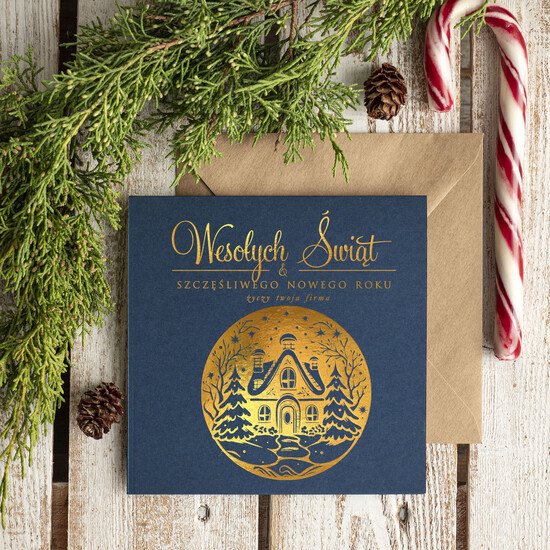 Kartki świąteczne z logo firmy złocone złote kartki świąteczne z logo twojej firmy, złocone karnety świąteczne złote mieniące się napisy, eleganc 25/błysk/ksw