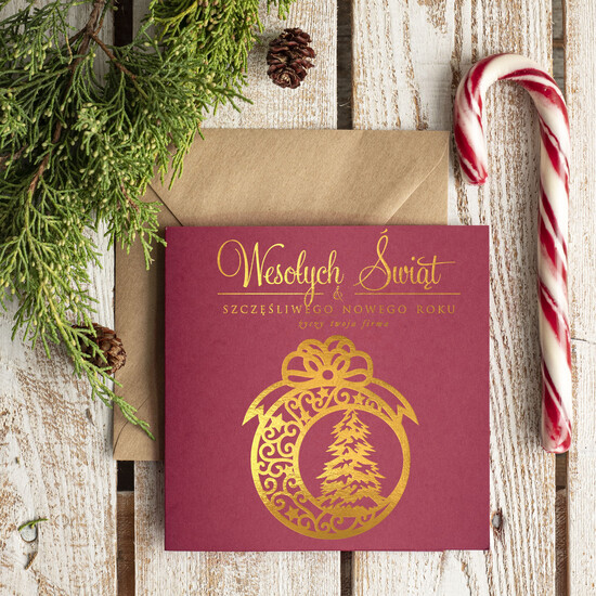 Kartki świąteczne z logo firmy złocone złote elegancka kartka świąteczna dla firmy z logo, błyszczące złocone karnety świąteczne złote napisy, ka 30/błysk/ksw