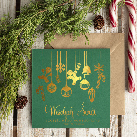 Kartki świąteczne z logo firmy złocone złote elegancka kartka świąteczna dla firmy z logo, błyszczące złocone karnety świąteczne złote napisy, ka 32/błysk/ksw