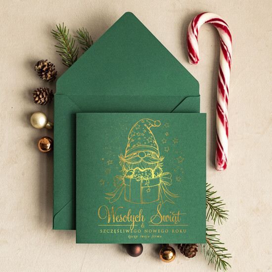 Kartki świąteczne z logo firmy złocone złote kartka świąteczna z logo firmy, złocone kartki bozonarodzeniowe dla klientów, biznesowe kartki świąt 228/błysk/ksw