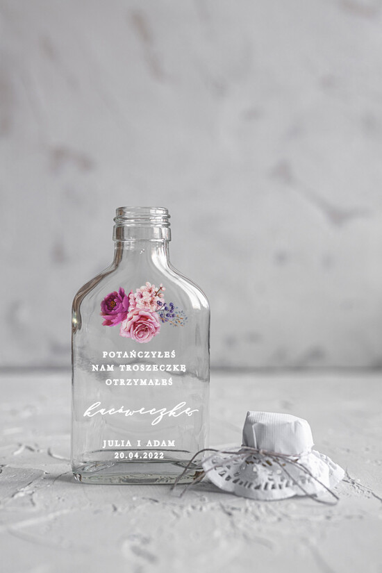 Podziękowania dla Gości Weselnych Butelki/słoiczki z nadrukiem UV podziękowanie dla gości weselnych piersiówka na własny alkohol prezent dla gości weselnych    15/CB/UVK