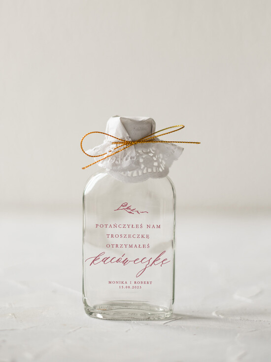 Podziękowania dla Gości Weselnych Butelki/słoiczki z nadrukiem UV prezenty ślubne dla gości weselnych śliczna kacówka podziękowania dla gosci kacowka   03/MinJedwab/UVK
