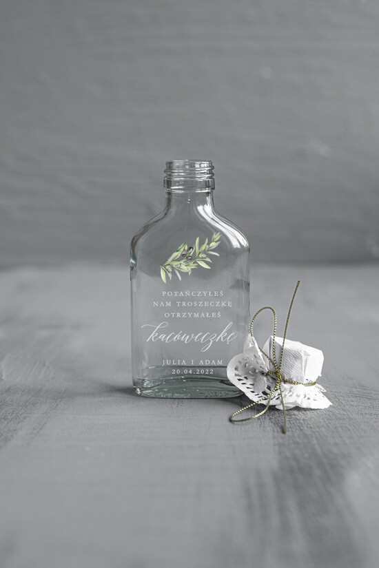 Podziękowania dla Gości Weselnych Butelki/słoiczki z nadrukiem UV rustykalne podziękowania dla gosci weselnych  piersiówka  prezenty dla gosci weselnych wydruk UV na  06/CBL/UVK
