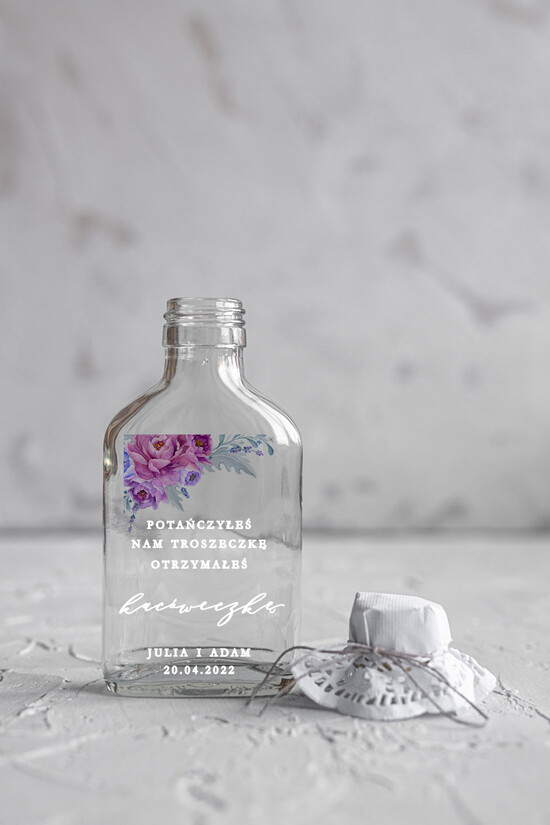 Podziękowania dla Gości Weselnych Butelki/słoiczki z nadrukiem UV podziękowania dla gości weselnych buteleczka na wiśniówkę prezenty dla gości weselnych wydruk na but 34/CBw/UVK
