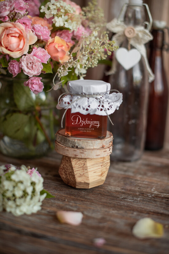 Podziękowania dla Gości Weselnych Butelki/słoiczki z nadrukiem UV podziękowania dla gości słoiczki z nadrukiem uv  01/słMuv/MD