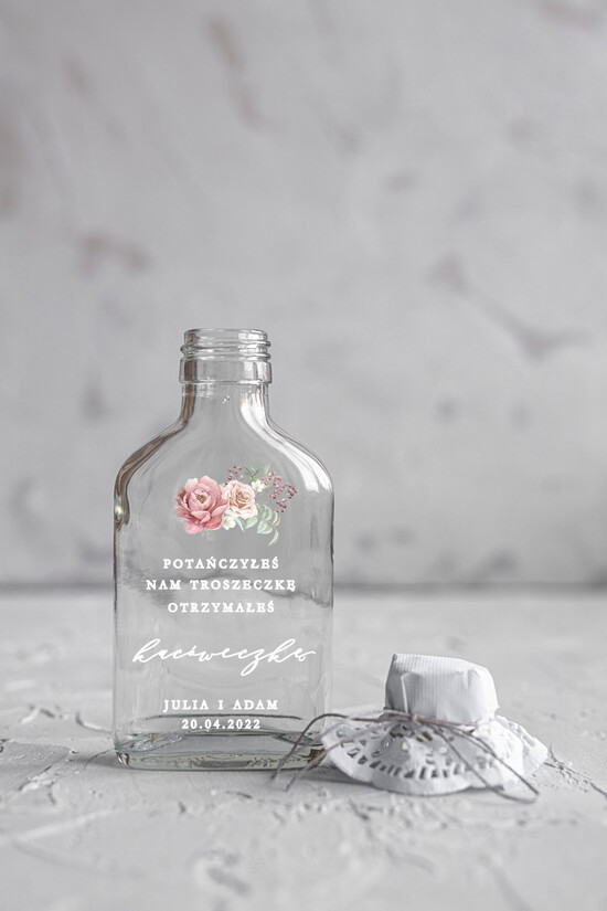 Podziękowania dla Gości Weselnych Butelki/słoiczki z nadrukiem UV podziękowania dla gości buteleczki podarunki dla gości weselnych wydruk na butelce    17/CBw/UVK