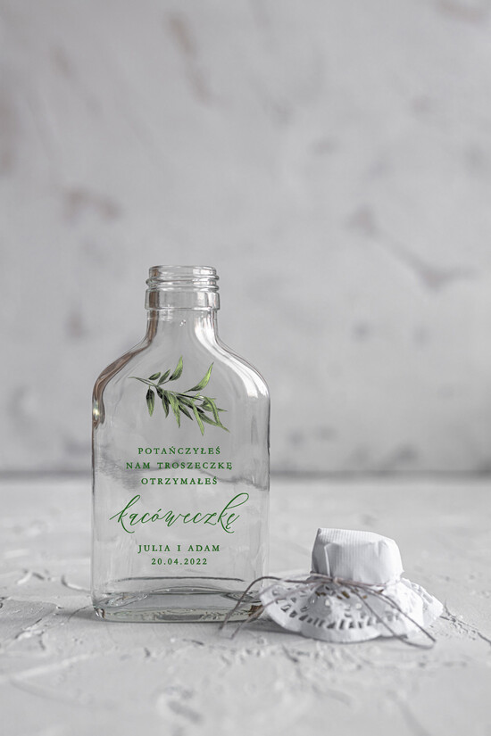 Podziękowania dla Gości Weselnych Butelki/słoiczki z nadrukiem UV podziękowania dla gości weselnych kacówka na alkohol rustykalny prezent dla gości weselnych kolorowy 01/NWK/UVK