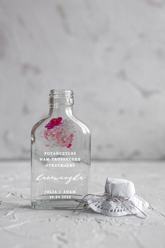 Podziękowania dla Gości Weselnych Butelki/słoiczki z nadrukiem UV podziękowania dla gości weselnych kacówki na własny alkohol podarunki dla gości weselnych piersiówka 30/CBw/UVK