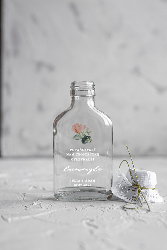 Podziękowania dla Gości Weselnych Butelki/słoiczki z nadrukiem UV podziękowania podarunki dla gości weselnych, mała buteleczka podziękowanie 02/kalkakwiaty/UVK
