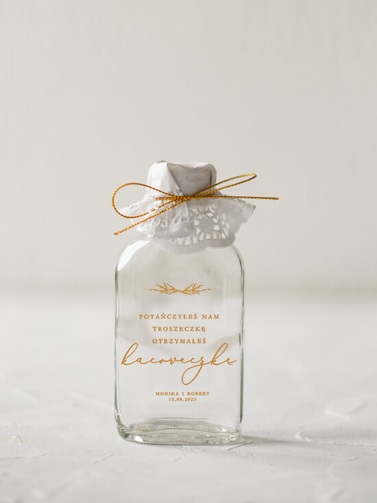 Podziękowania dla Gości Weselnych Butelki/słoiczki z nadrukiem UV podziękowanie dla gości weselnych buteleczka na własny trunek, kacowka podziękowania dla gosci 02/MinJedwab/UVK