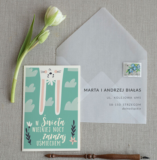 Kartki Wielkanocne kartki wielkanocne  kartki Wielkanocne kolorowe ręcznie robiona kartka na Wielkanoc z zającem  33/wielkanoc/ksww