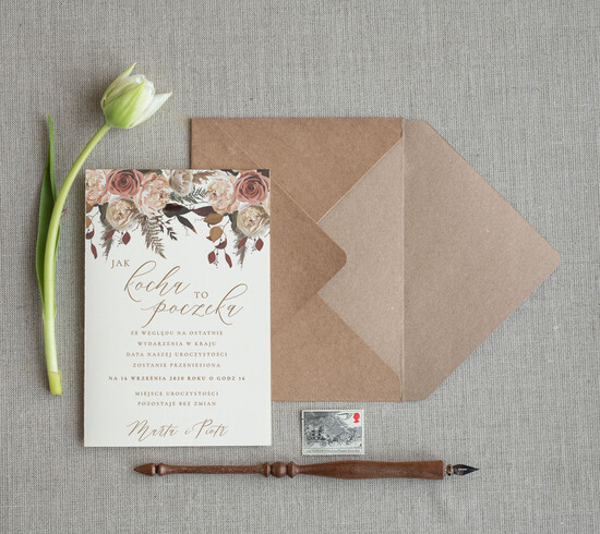 Zmień/Zarezerwuj datę ślubu - save the date Zmień datę Ślubu informacja dla gości o zmianie daty ślubu     05/drw/STD