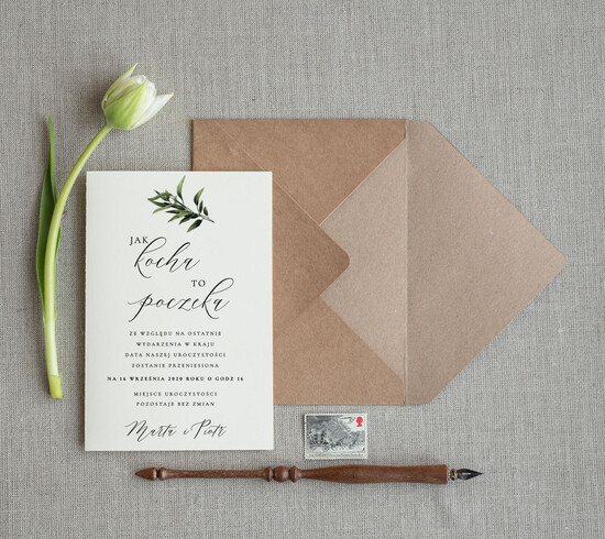 Zmień/Zarezerwuj datę ślubu - save the date Zmień datę Ślubu wyślij informację o zmianie daty ślubu wzór dopasowany do zaproszeń  1/NWK/STD