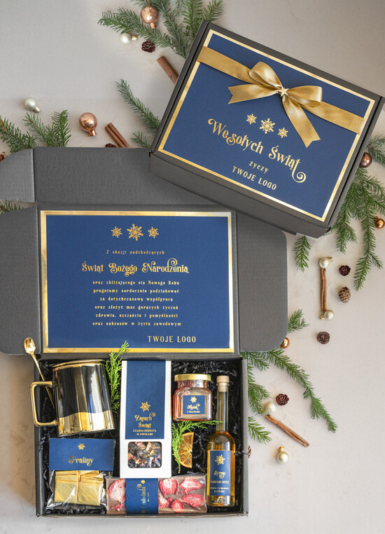 Prezenty oferta dla Firm kubki, filiżanki, kubki termiczne  personalizowany kosz prezentowy z eleganckim kubkiem dla firm, prezenty biznesowe z kawą i herbatą, 01/czNieb/zesSrswkub