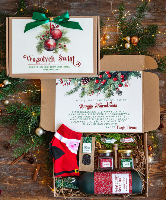 Prezenty oferta dla Firm zestawy na rozgrzewkę Prezenty dla Pracowników paczki prezentowe dla Klientów Biznesowych, Elegancki kosz prezentowy Od Fi 04/Win/swieta
