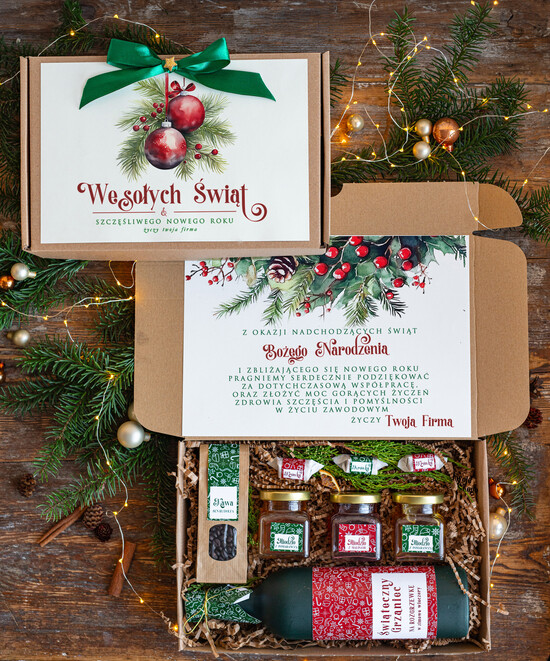 Prezenty oferta dla Firm zestawy na rozgrzewkę Prezenty dla Pracowników paczki prezentowe dla Klientów Biznesowych, Elegancki kosz prezenntowy Od F 03/Win/swieta